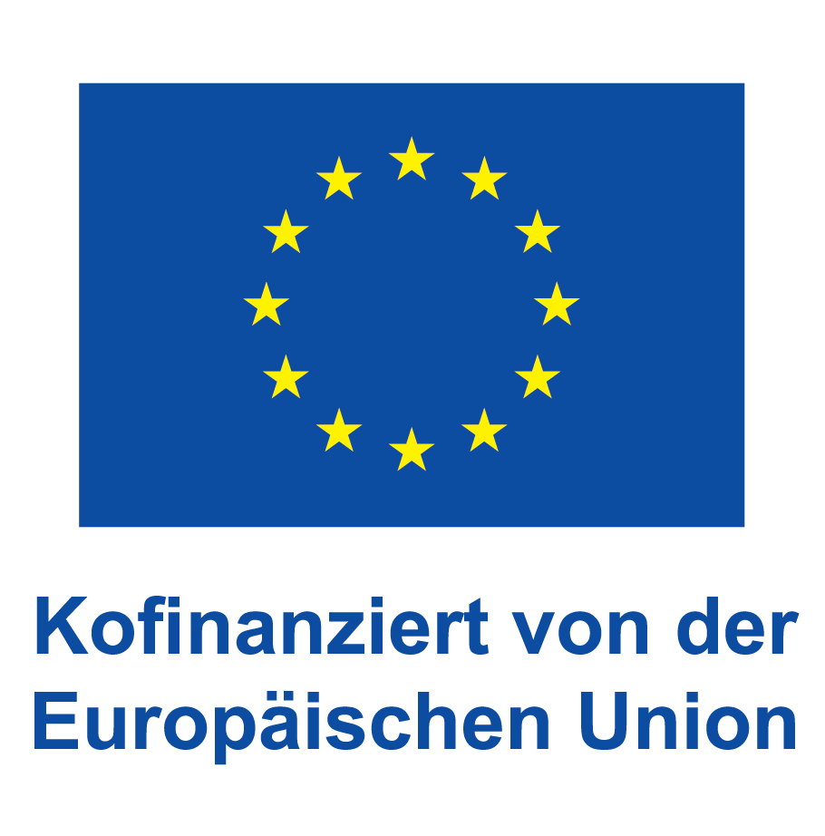 Logo mit dem Schriftzug Kofinanziert von der Europäischen Union darüber ein Sternenkreis mit blauem Untergrund